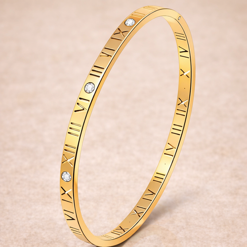Eternal Time Roman Numeral Bangle Bracelet — Gold Tone Minimal Luxe