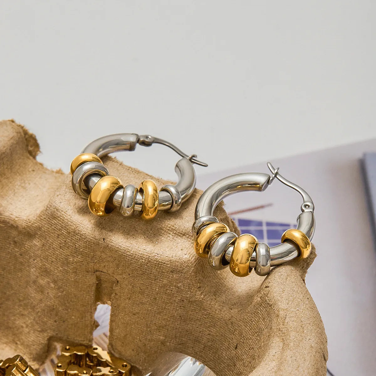Beaded Hoop Earrings – 18K Gold Plated Stainless Steel Statement Earrings