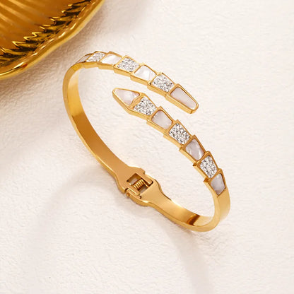Serpent Crystal Cuff – 18K Gold Plated Stainless Steel Bangle