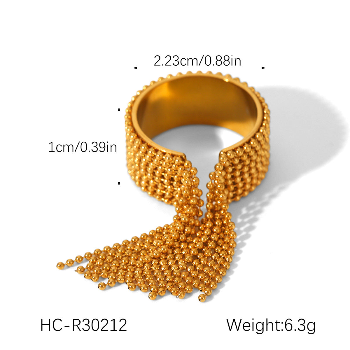 Bague Tassel dorée – Acier inoxydable plaqué or 18 carats
