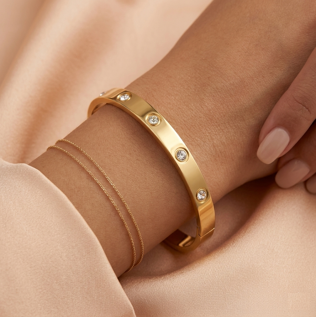 Bracelet jonc Ten Diamond Luxe – Acier inoxydable plaqué or 18 carats