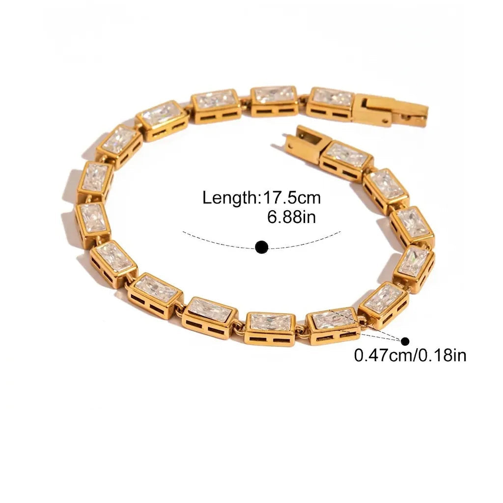Tennis Bracelet – 18K Gold Plated Stainless Steel (Rectangle)