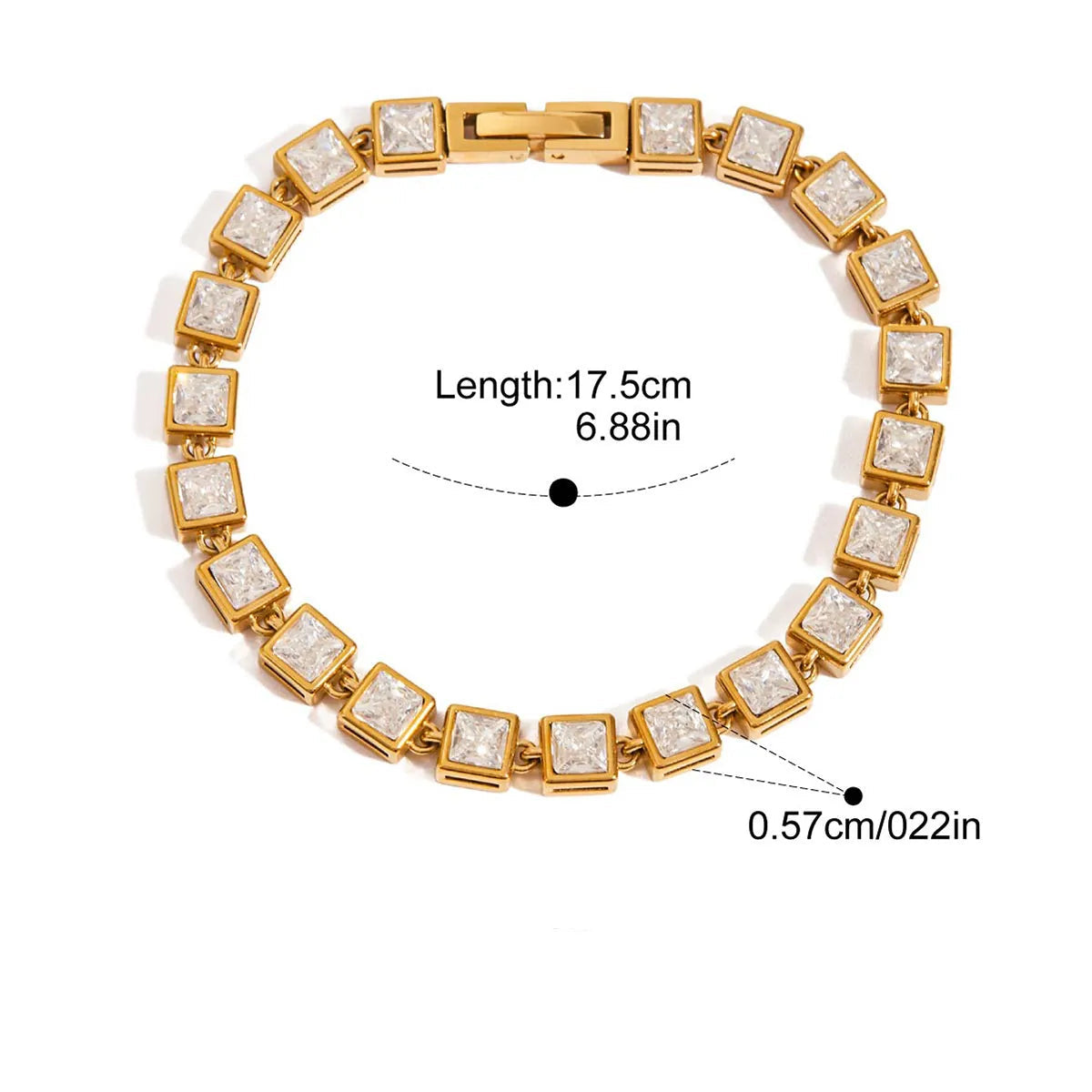 Tennis Bracelet – 18K Gold Plated Stainless Steel (Square)