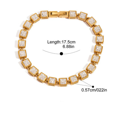 Tennis Bracelet – 18K Gold Plated Stainless Steel (Square)