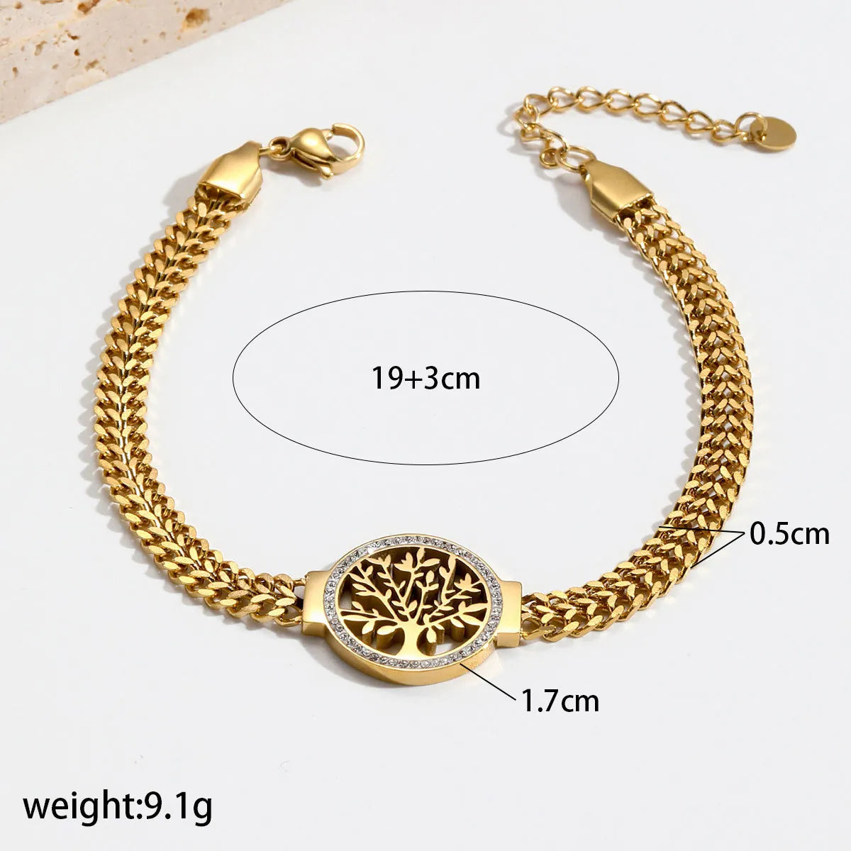 Bracelet Arbre de Vie – Acier Inoxydable Plaqué Or 18 carats