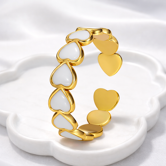 Pure Affection White Heart Ring — 18K Gold-Plated Adjustable Statement Ring