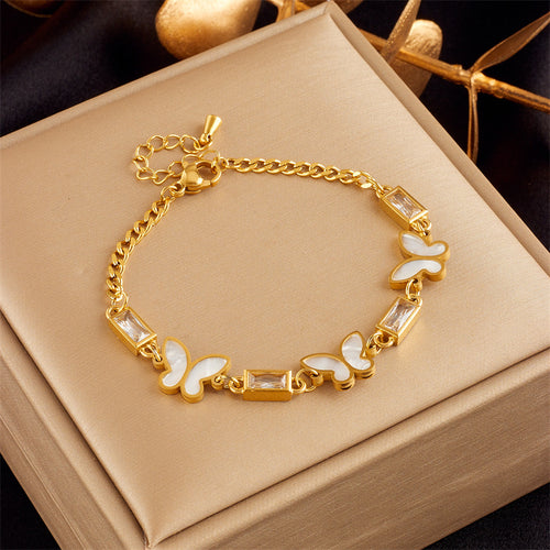 Bracelet chaîne en cristal Papillon ivoire