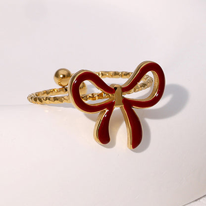 Bow Ring - 18K Gold Plated Stainless Steel Open Adjustable Ring