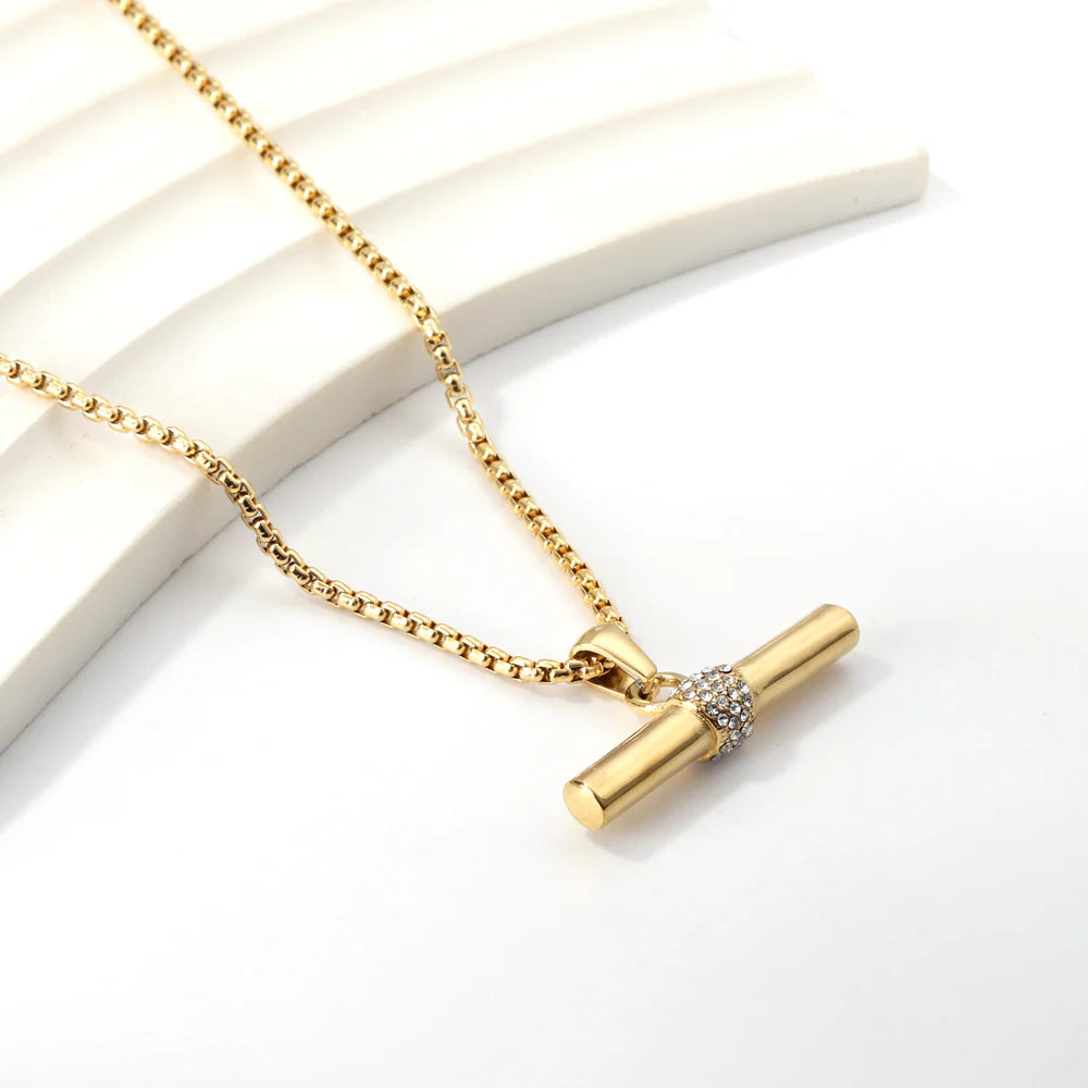 Collier pendentif en zircon avec bâtonnet en bois, luxe minimaliste