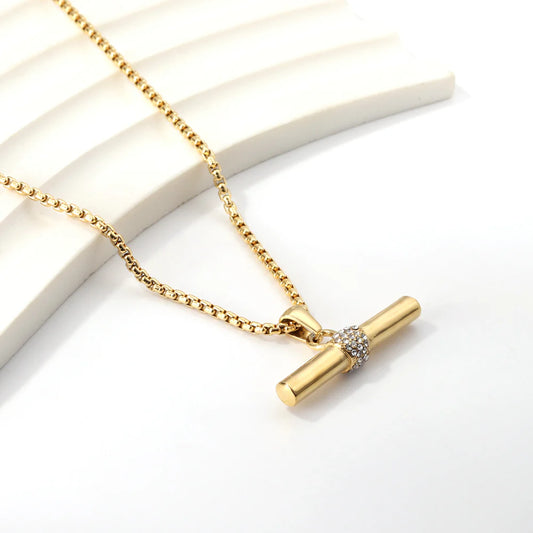 Collier pendentif en zircon avec bâtonnet en bois, luxe minimaliste
