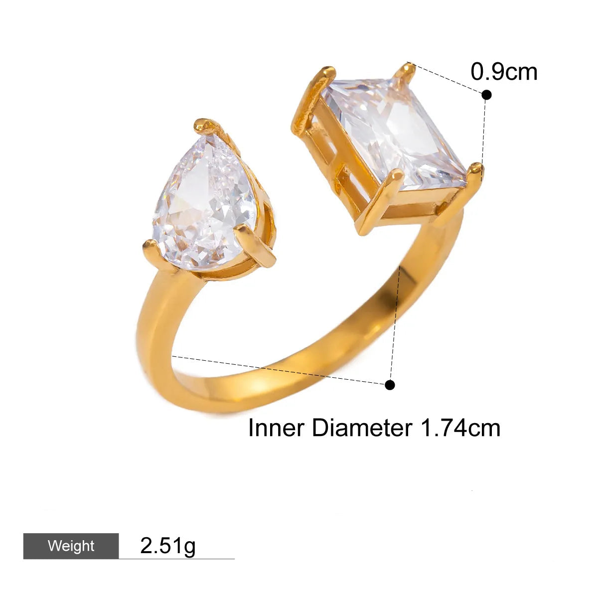Dual Spark Ring – 18K Gold Plated Adjustable Zircon Ring