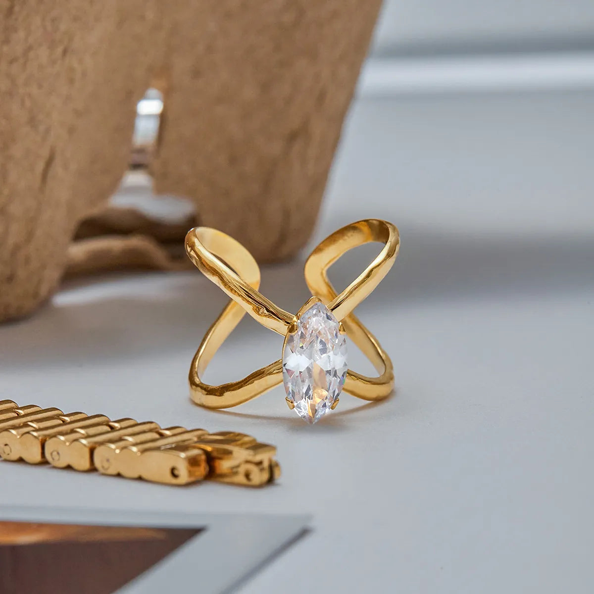Starlight Zircon Ring – 18K Gold Plated Adjustable Statement Ring